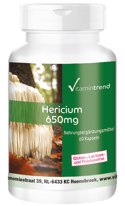 Hericium 650mg - 60 capsules, veganistische vitale paddenstoel