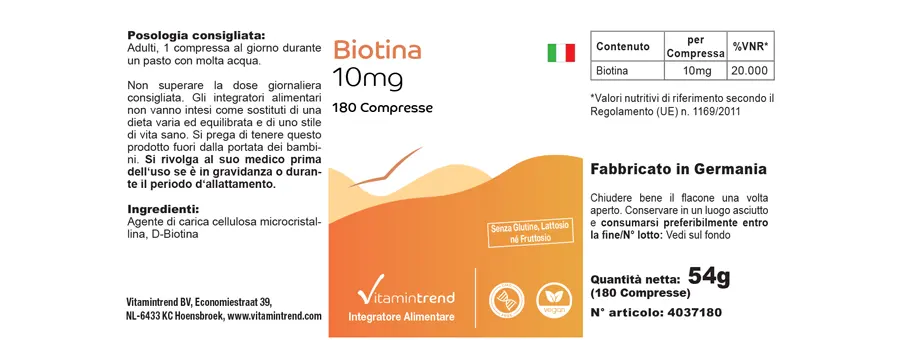 Biotin 10mg 180 Tabletten, hochdosiert, vegan, Großpackung für 1/2 Jahr