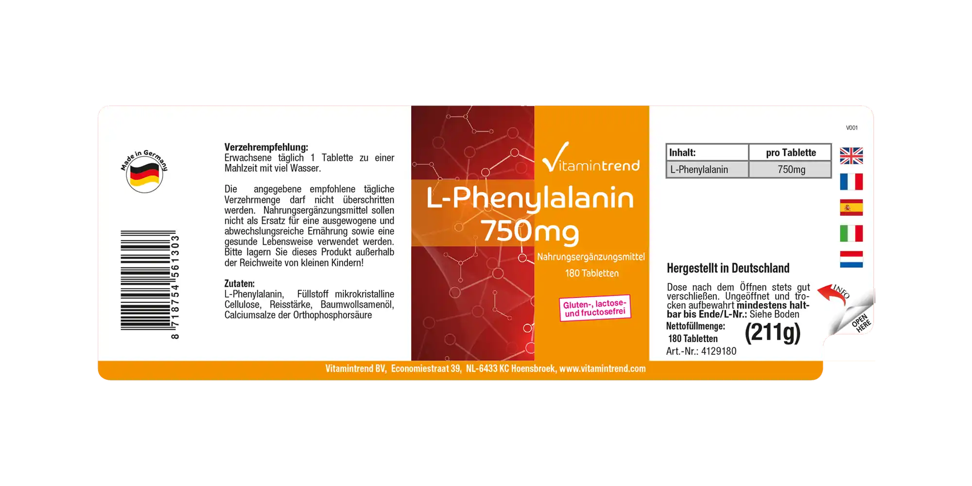 L-Phénylalanine 750mg - hautement dosé - végétalien - 180 comprimés