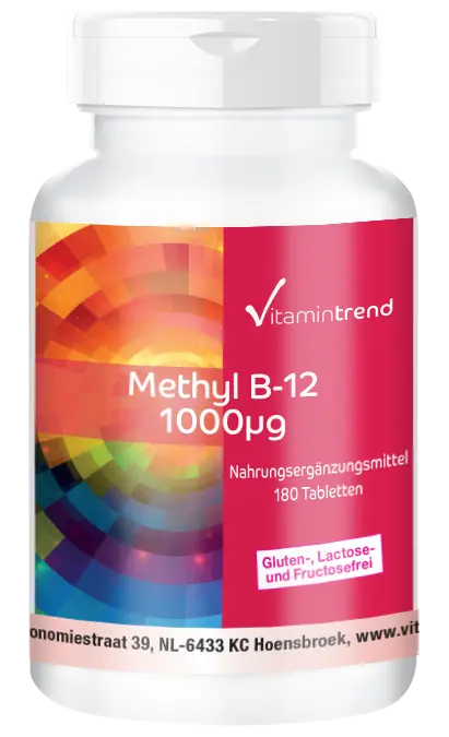 Methyl B-12 1000μg 180 tabletten, veganistisch, grootverpakking voor 6 maanden, methylcobalamine