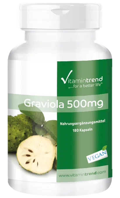 Graviola 500mg - 180 capsules, vegan, bulk pack for 180 days