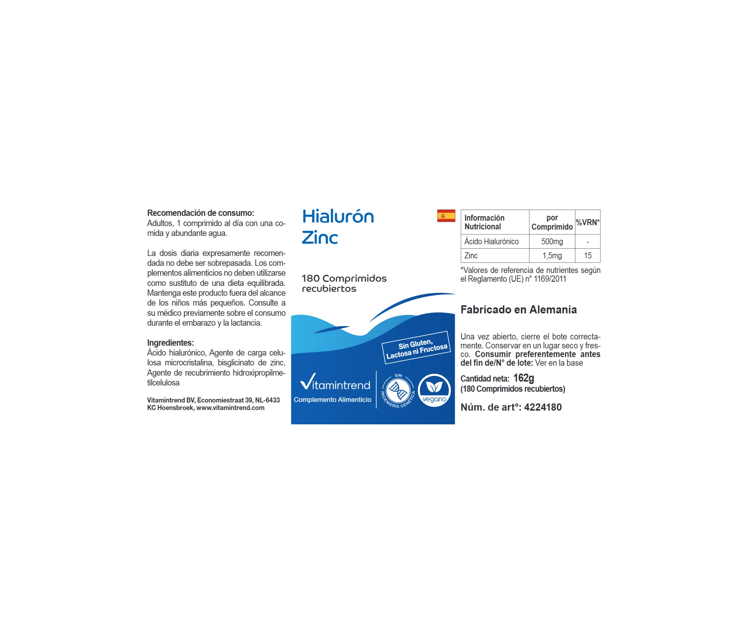 Acido ialuronico Zinco - 180 compresse rivestite con film | Vitamintrend