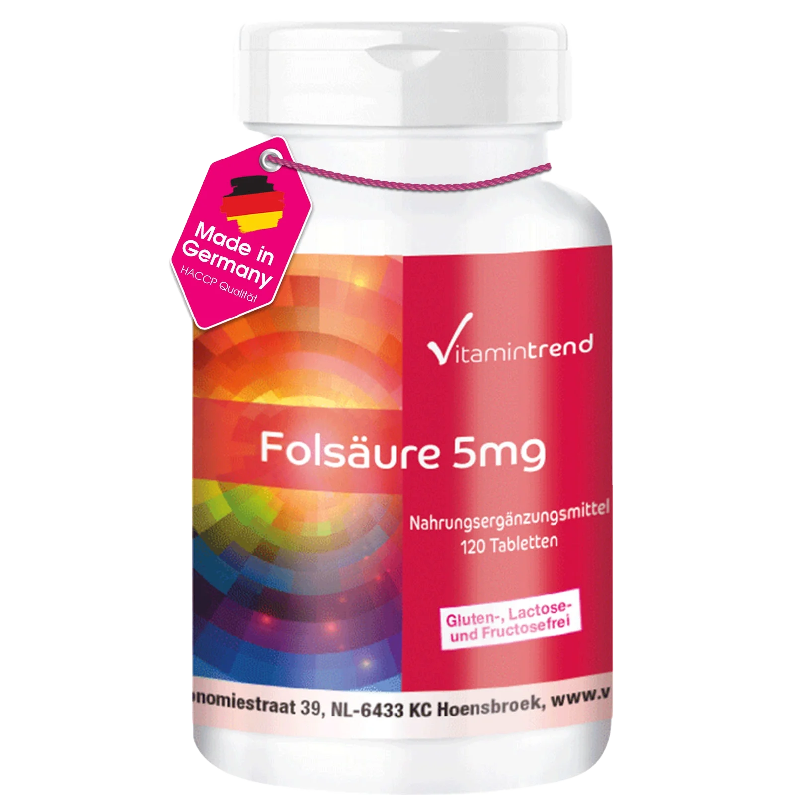 Folsäure 5mg - 120 Tabletten, vegan, hochdosiert, nur 1/4 Tablette täglich