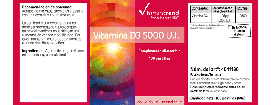 Vitamin D3 5.000 I.E. 180 Tabletten, hochdosiert, nur eine Tablette alle 5 Tage, Cholecalciferol