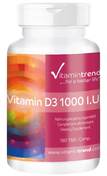 Vitamin D3 1000 I.E. 25µg 180 Tabletten, Cholecalciferol, Großpackung für 1/2 Jahr