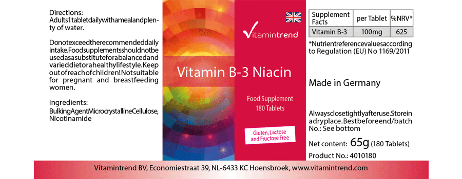 Niacin 100mg 180 tablets Vitamin B3 bulk pack for 6 months, vegan