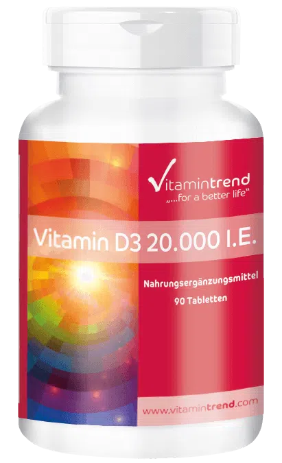 Vitamine D3 20.000 U.I. 90 comprimés, hautement dosé, seulement un comprimé tous les 20 jours, cholécalciférol
