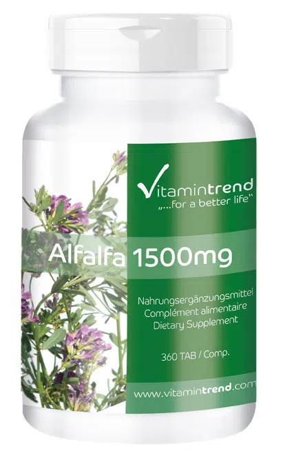 Alfalfa (Erba medica) 1500mg al giorno dose giornaliera 360 compresse confezione sfusa per 120 giorni, sostanza pura, vegan