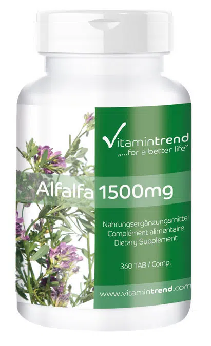 Alfalfa 1500mg Tagesdosis 360 Tabletten Großpackung für 120 Tage, Reinsubstanz, vegan