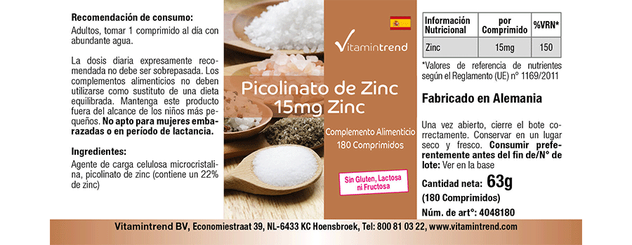 Zinco 15mg come zinco picolinato 180 Compresse organico