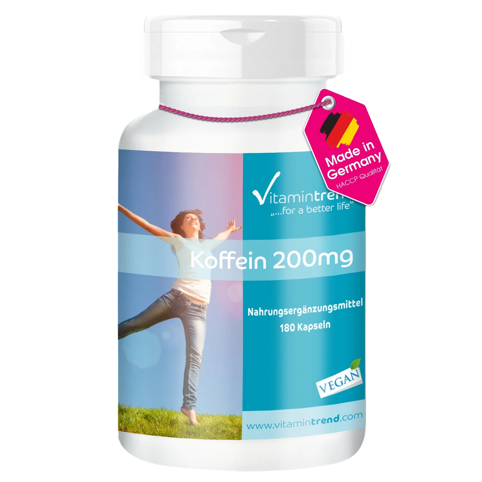 Cafeína 200mg - vegana - 180 cápsulas para 6 meses