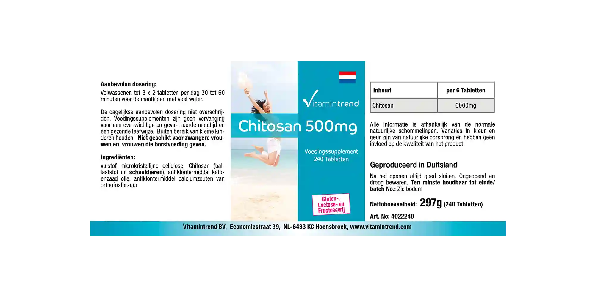Chitosan 500mg Fettblocker 240 Tabletten Ballaststoff