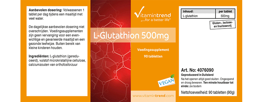 L-Glutathion 500mg 90 Tabletten, vegan, hochdosiert, reduzierte Form, 3-Monats-Versorgung