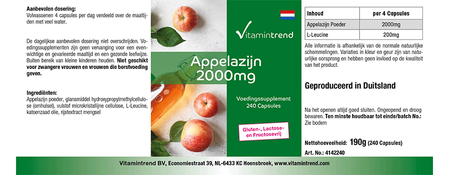 Apfelessig 2000mg - hochdosiert - vegan - 240 Kapseln - Großpackung