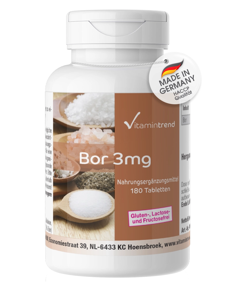 Bore 3mg 180 comprimés, végétalien, flacon avantageux pour 6 mois Bore 3mg 180 comprimés, végétalien, flacon avantageux pour 6 mois