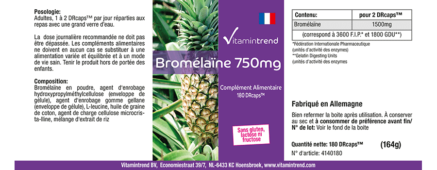 Bromelain 750mg - vegan - 180 Capsules - bulk pack