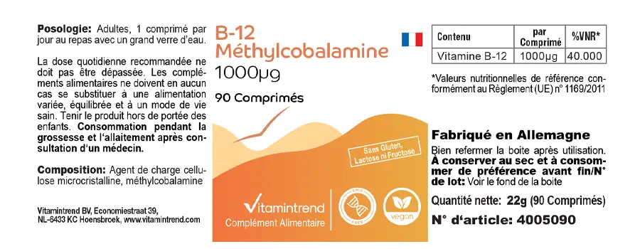 B-12 Methylcobalamin 1000µg 90 Tabletten von Vitamintrend: Dein veganer Boost für 3 Monate!