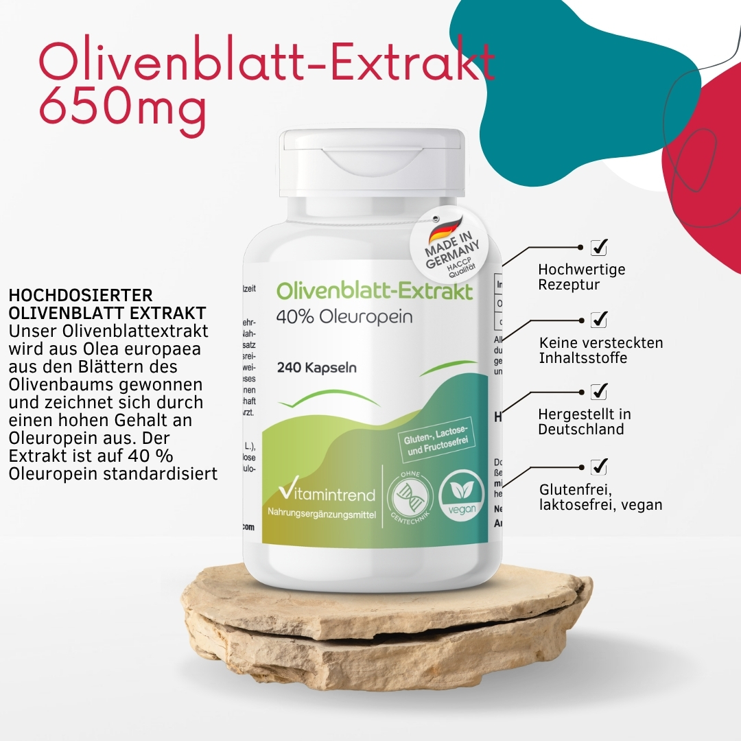 Extrait de feuille d’olivier avec 40% d’oléuropéine - 240 gélules | Vitamintrend