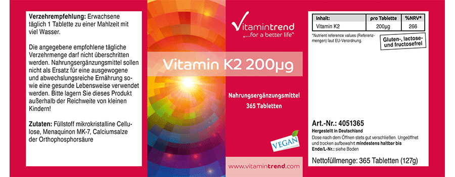Vitamine K2 200µg - 365 Comprimés Végan