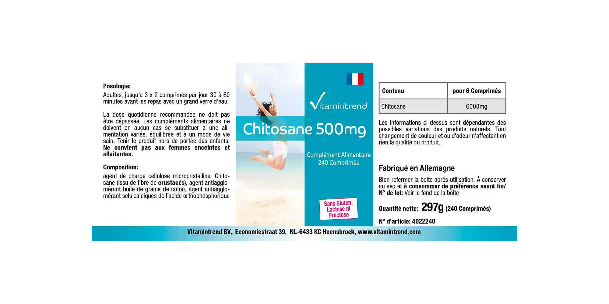 Chitosan 500mg Fettblocker 240 Tabletten Ballaststoff