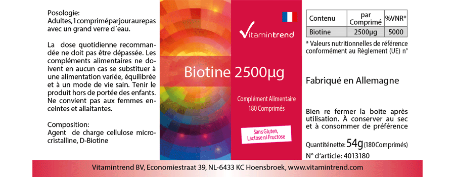 Biotin 2,5mg 180 Tabletten, vegan, Großpackung für 1/2 Jahr
