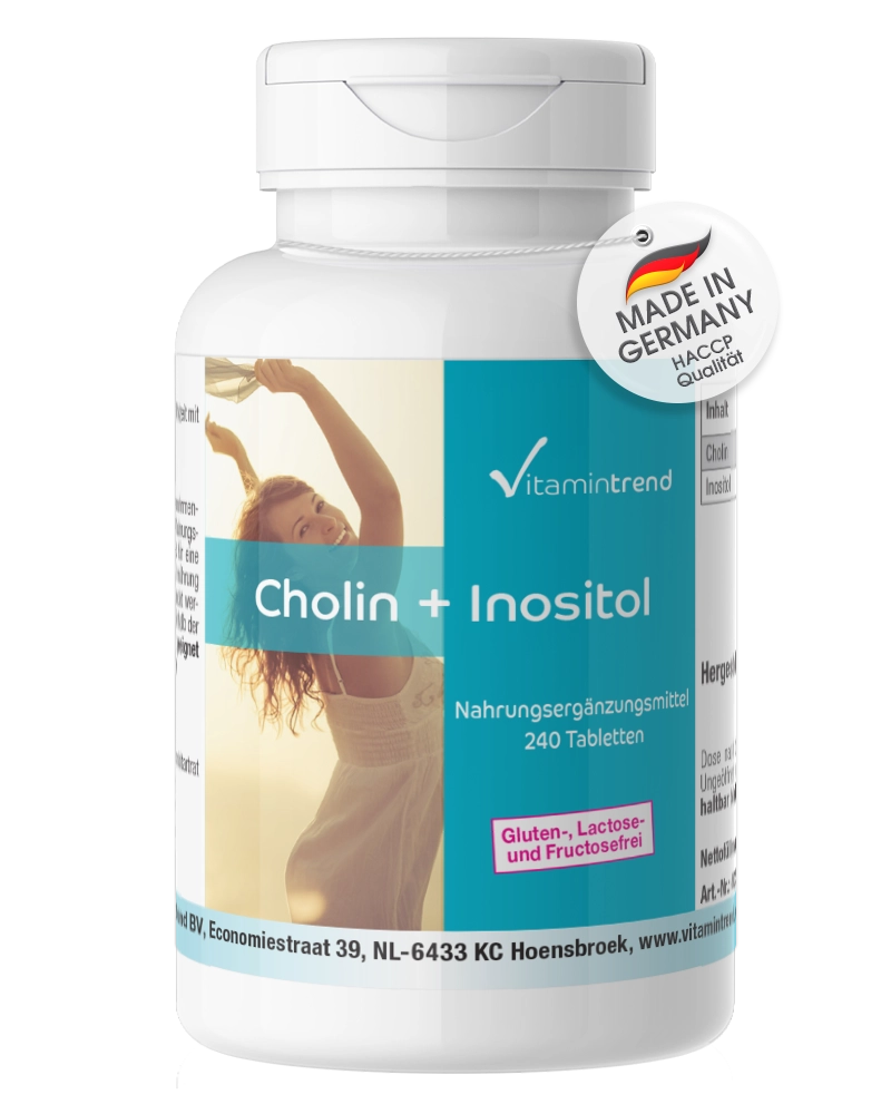 Cholin 100mg + Inositol 250mg - 240 Tabletten - Großpackung für 8 Monate - vegan | Vitamintrend Cholin 100mg + Inositol 250mg - 240 Tabletten - Großpackung für 8 Monate - vegan | Vitamintrend