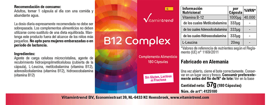 Complejo de Vitamina B12 -180 Cápsulas