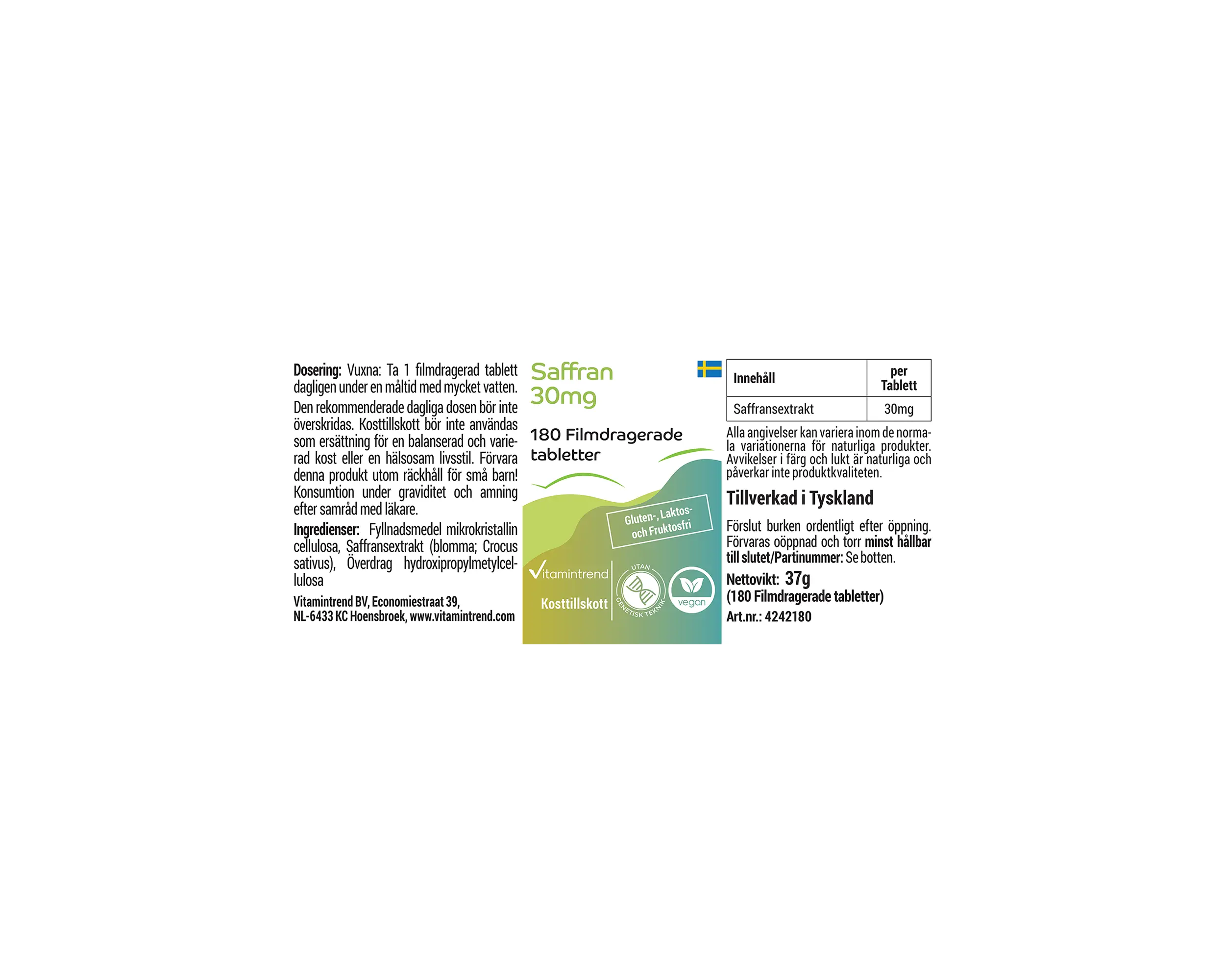 Safran 30mg - 180 Filmtabletten | Vitamintrend
