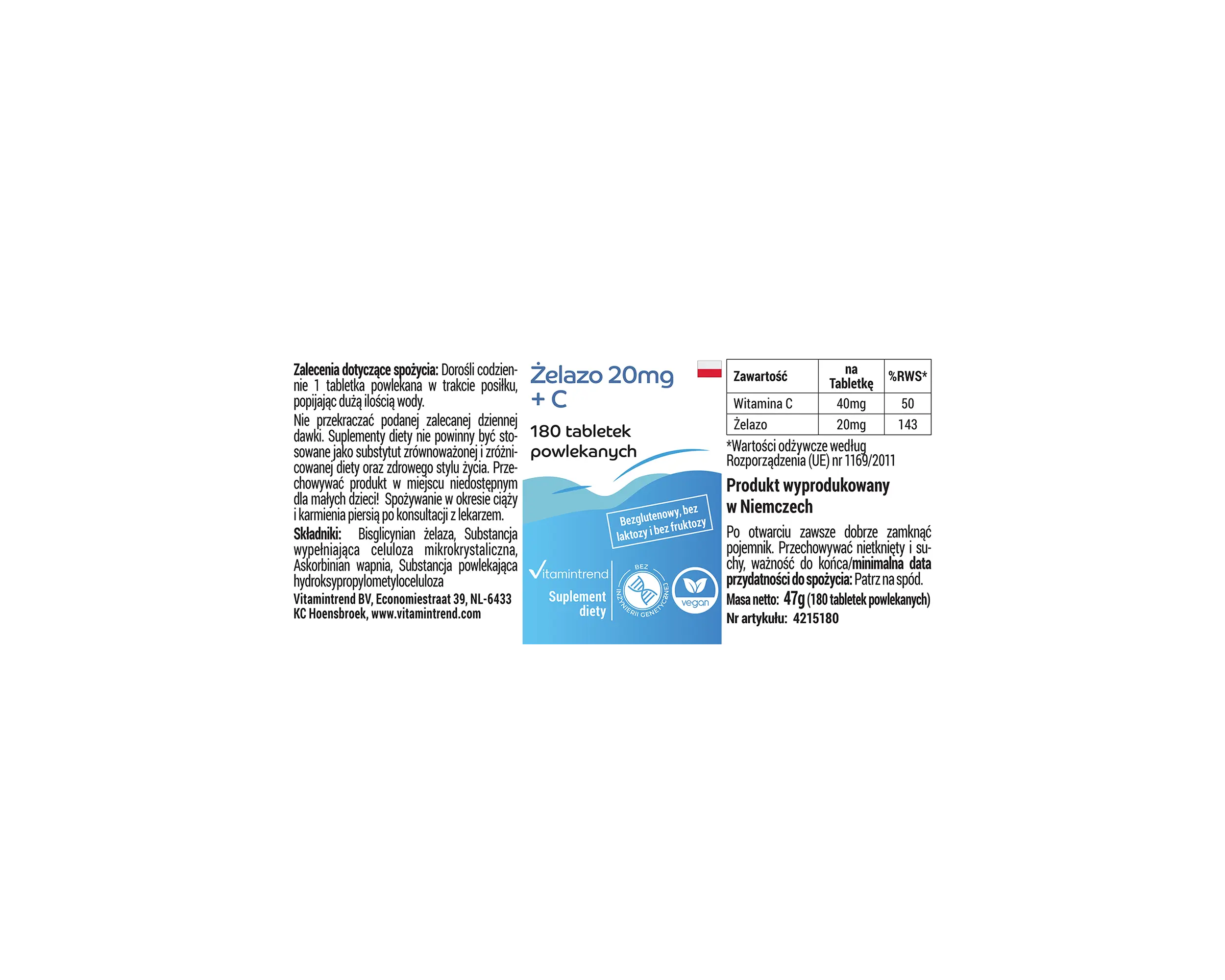 Eisen 20mg + C - 180 Filmtabletten | Vitamintrend
