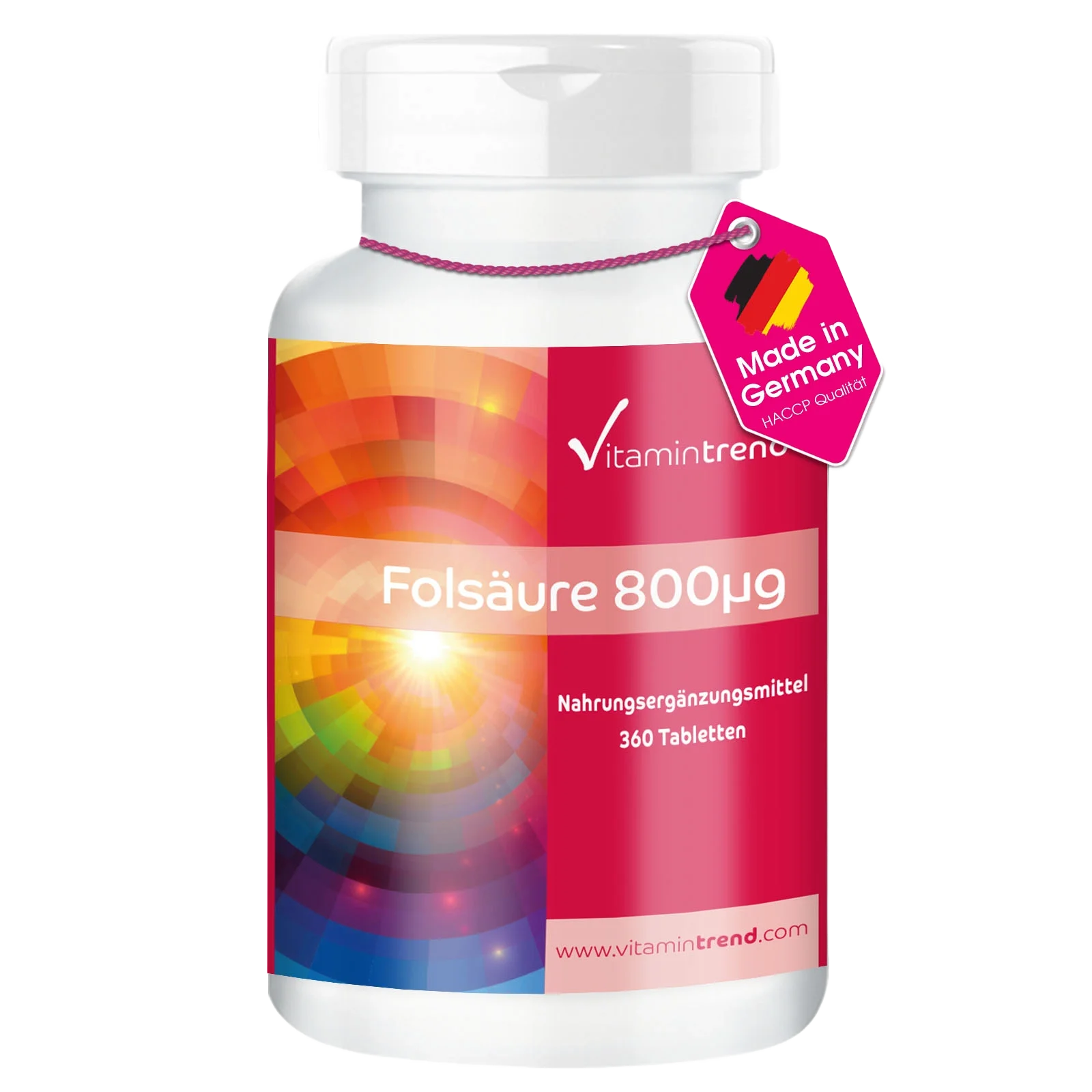 Folsäure 800µg - 360 Tabletten - Vegan - Großpackung für 1 Jahr