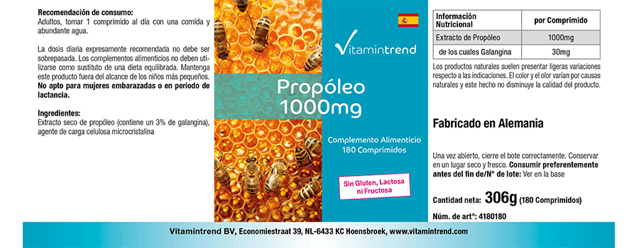 Propolis 1000mg - hochdosiert - 180 Tabletten - Großpackung