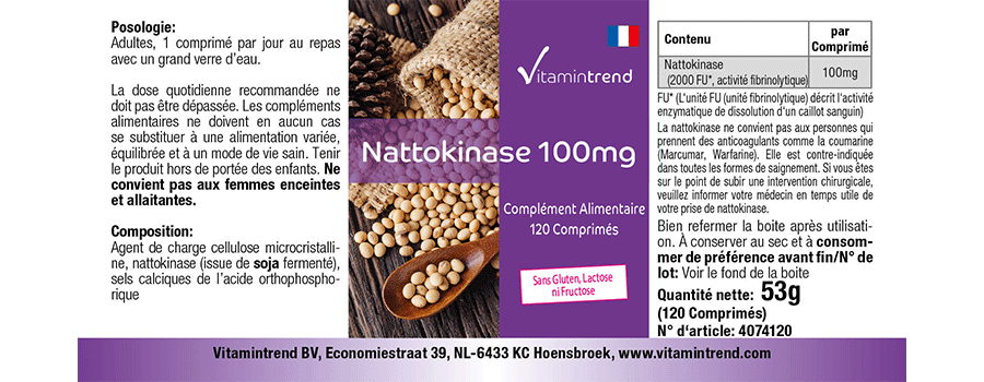 Nattokinase 100mg - 120 tablets 2000 FU bulk pack for 4 months
