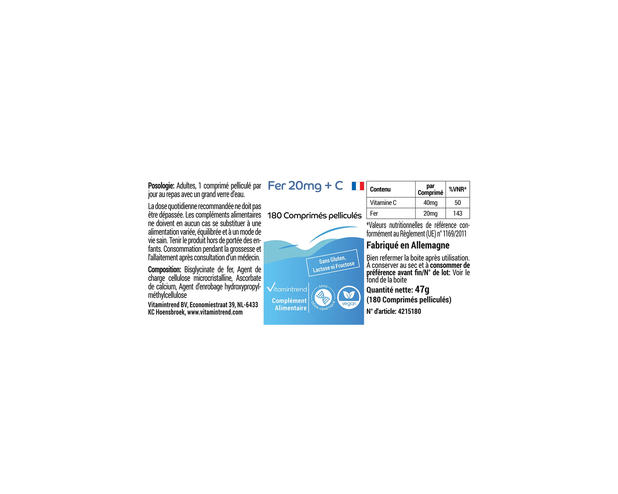 Eisen 20mg + C - 180 Filmtabletten | Vitamintrend