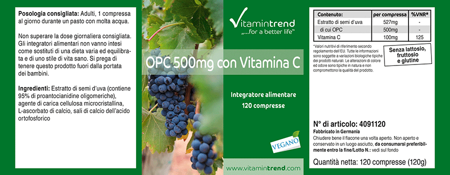 OPC 500mg mit Vitamin C 120 Tabletten vegan Großpackung für 4 Monate