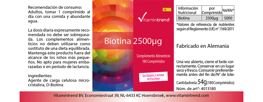 Biotin 2.5mg 180 tablets, vegan, bulk pack for 6 months