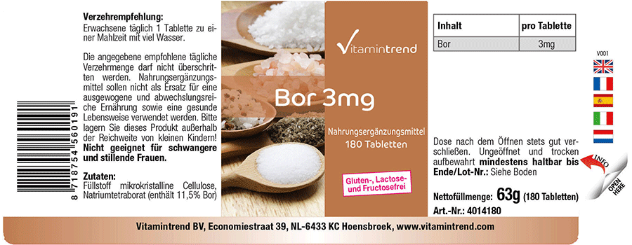 Bor Boron 3mg 180 Tabletten, vegan, Großpackung für 1/2 Jahr