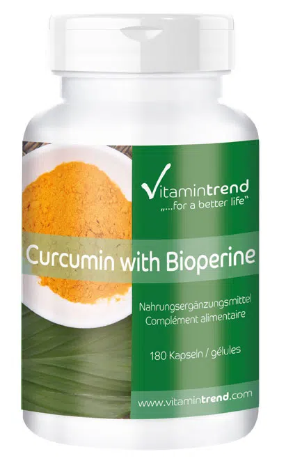 Curcumin 500mg with bioperine 180 capsules, 95% curcuminoids, turmeric extract, bulk pack for 6 months