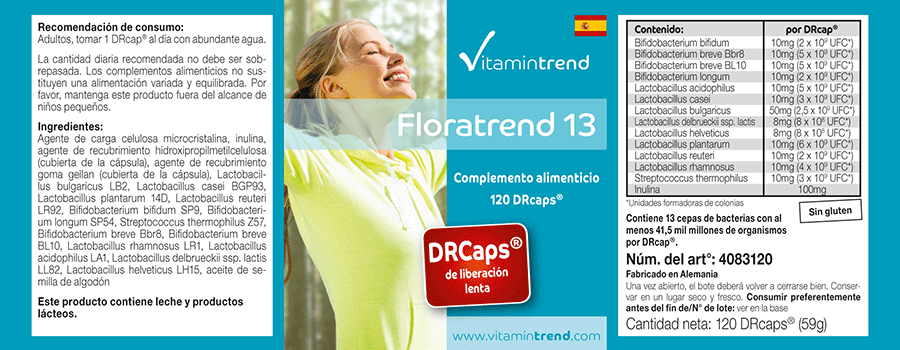 Floratrend 13 -Probiótico con 13 cepas bacterianas - 120 DRcaps®