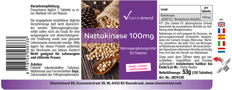 Nattokinase 100mg - 120 tablets 2000 FU bulk pack for 4 months