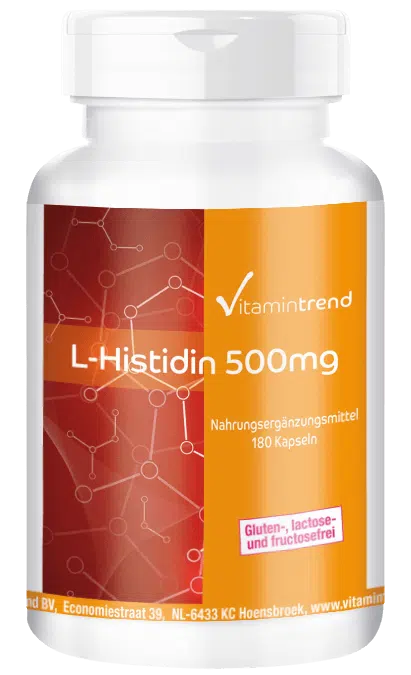 L-Histidina 500mg - Alta dosificación - Vegano - 180 Cápsulas - Bote grande