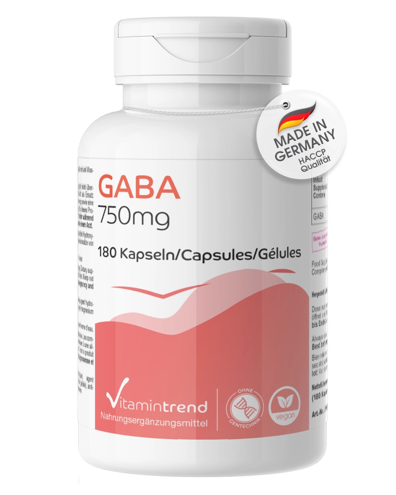 GABA 750mg - hochdosiert - vegan - 180 Kapseln