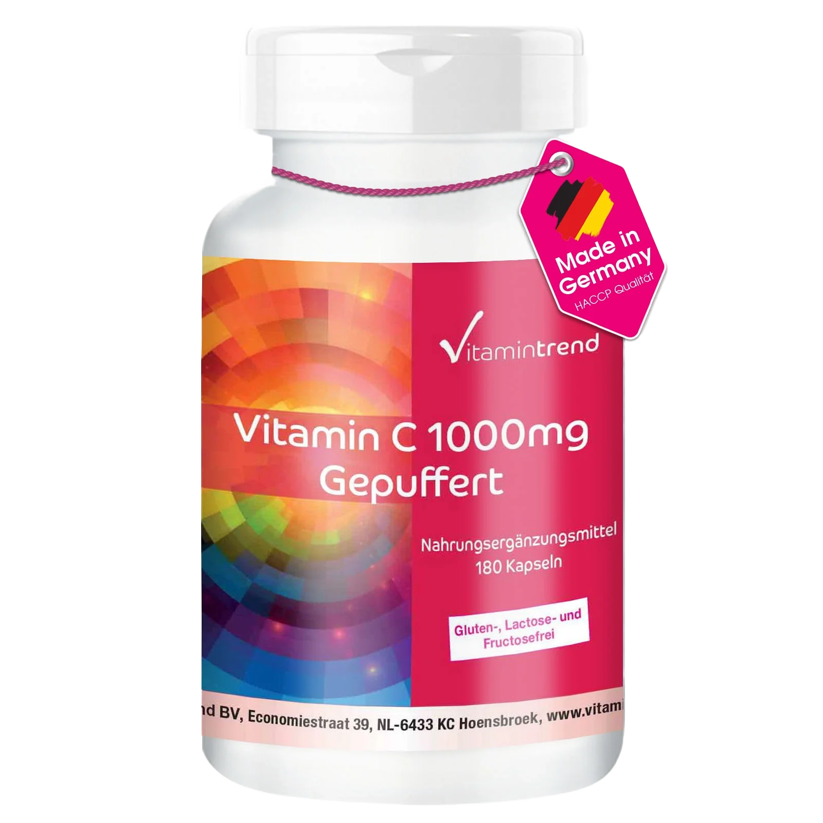 Vitamin C 1000mg gepuffert 180 Kapseln hochdosiert, Großpackung für 1/2 Jahr Calciumascorbat