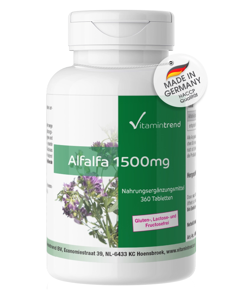 Alfalfa 1500mg - 360 Tabletten - hochdosiert - vegan | Vitamintrend Alfalfa 1500mg - 360 Tabletten - hochdosiert - vegan | Vitamintrend