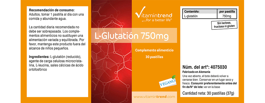 L-Glutathione 750mg - vegan, 30 tablets, highly dosed, biologically active (reduced) form