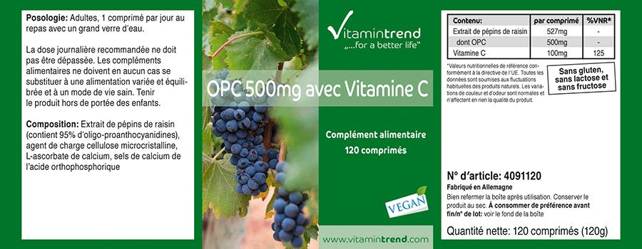 OPC 500mg con Vitamina C 120 compresse vegan confezione di massa per 4 mesi