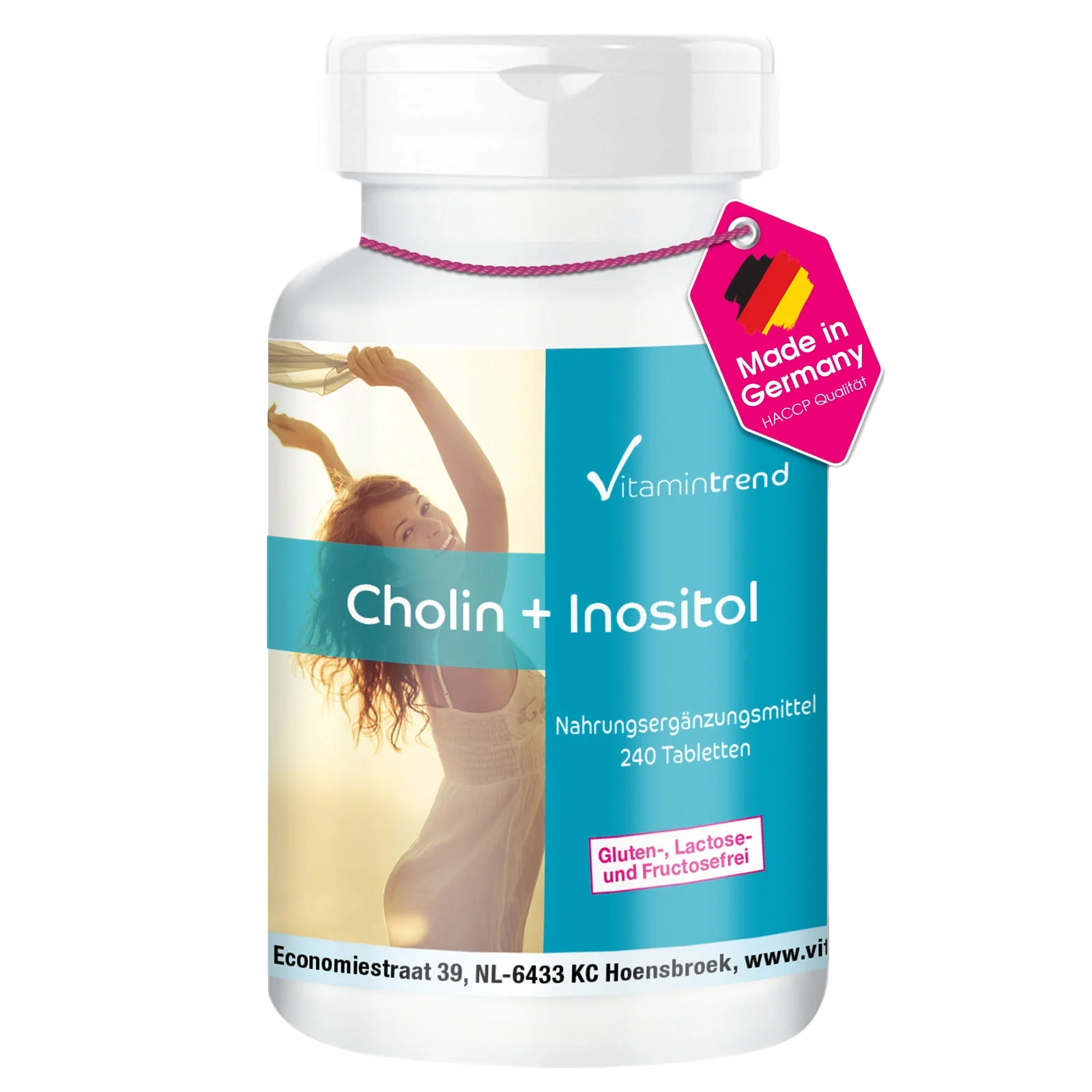 Choline 100mg + Inositol 250mg 240 comprimés, végétalien, flacon avantageux pour 8 mois