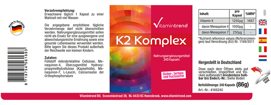 K2 Komplex - vegan - 240 Kapseln - Großpackung