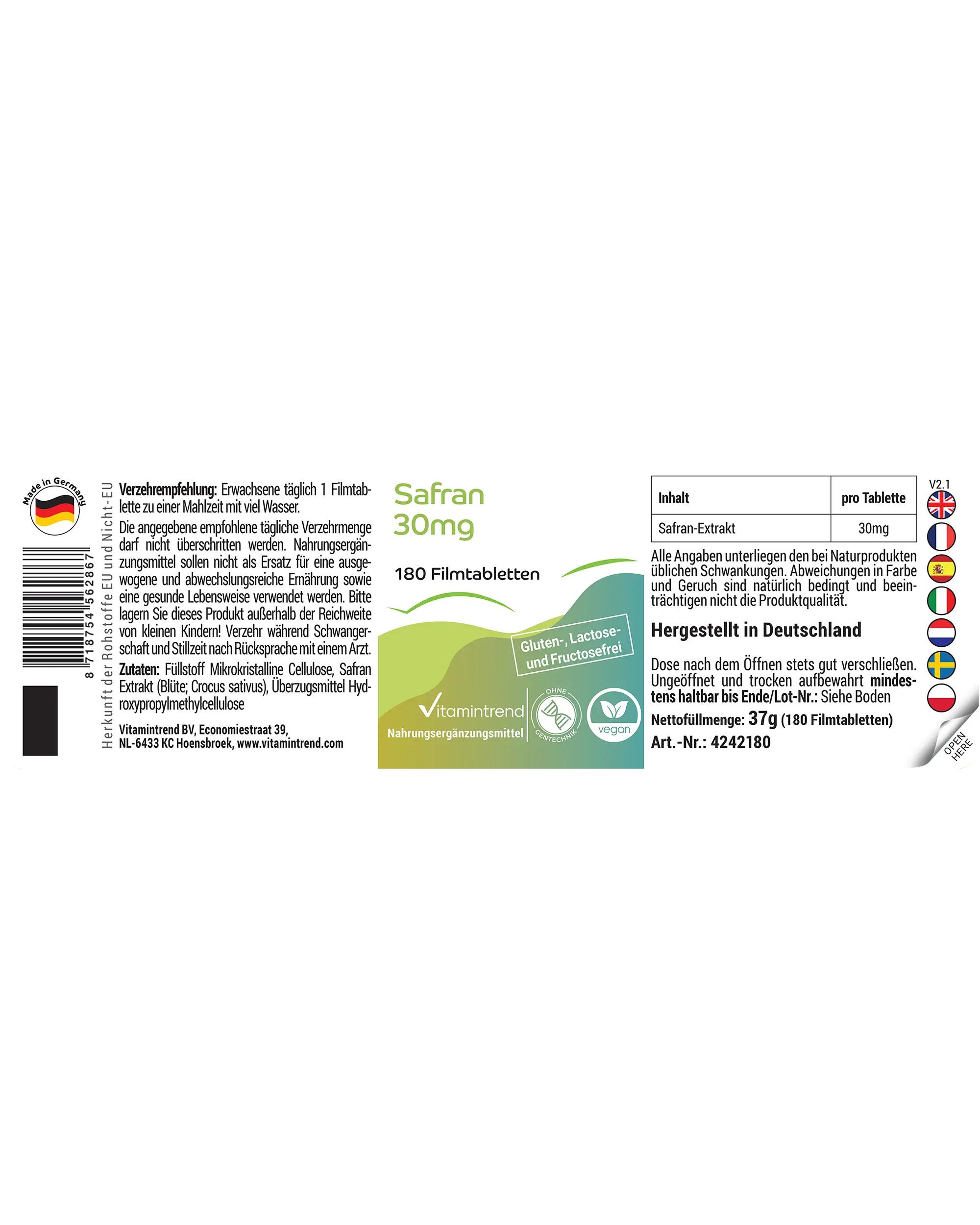 Safran 30mg - 180 Filmtabletten | Vitamintrend