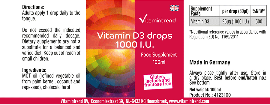 Vitamin D3 1000 U.I. 100ml Paquet familial
