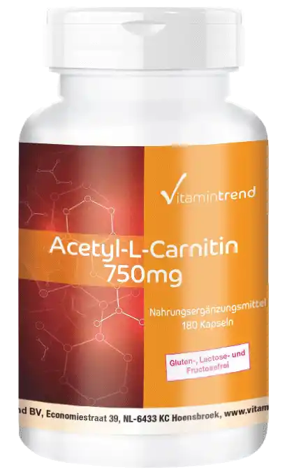 Acetil-L-Carnitina 750mg - Altamente dosificada - Vegana - 180 cápsulas